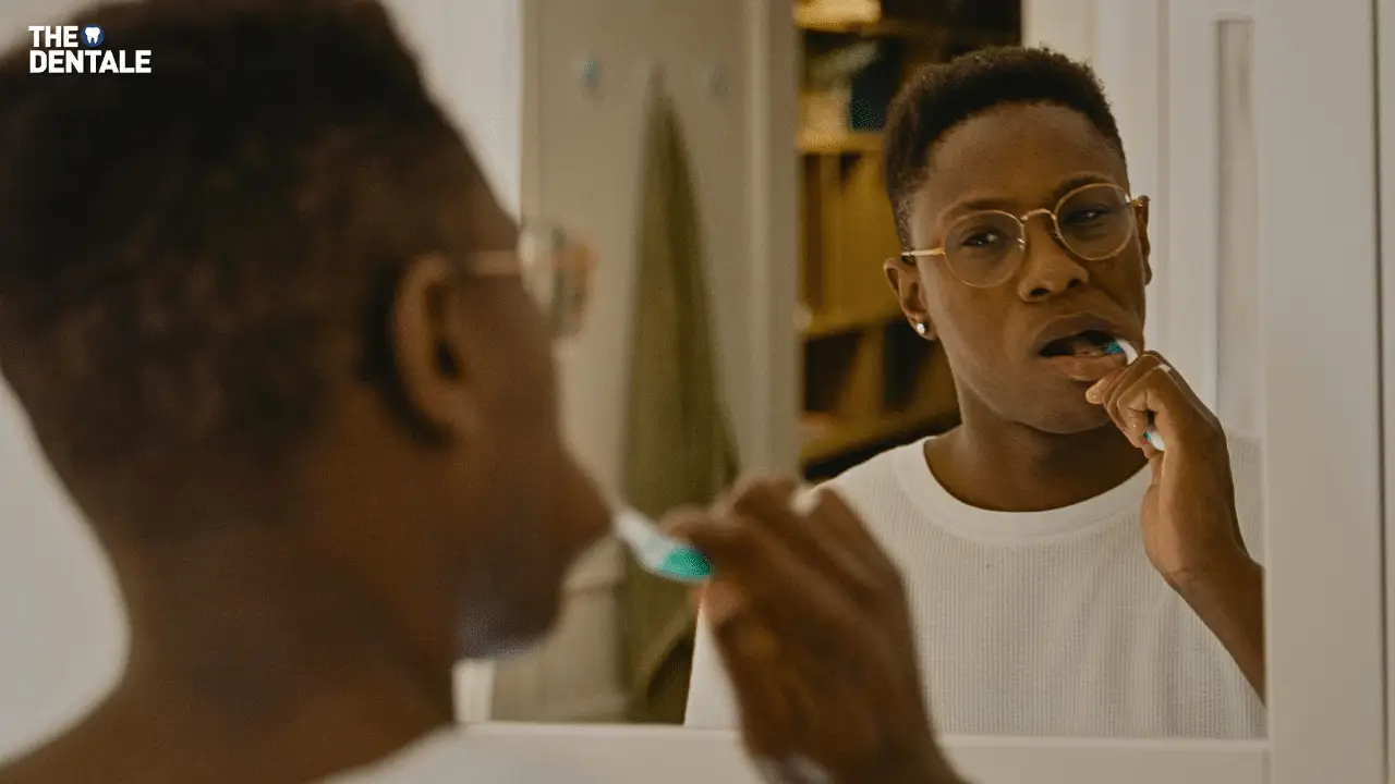 A man brushing his teeth in the morning with toothbrush and toothpaste. Why Are My Teeth Yellow When I Brush Every Day Expert Tips & Fixes