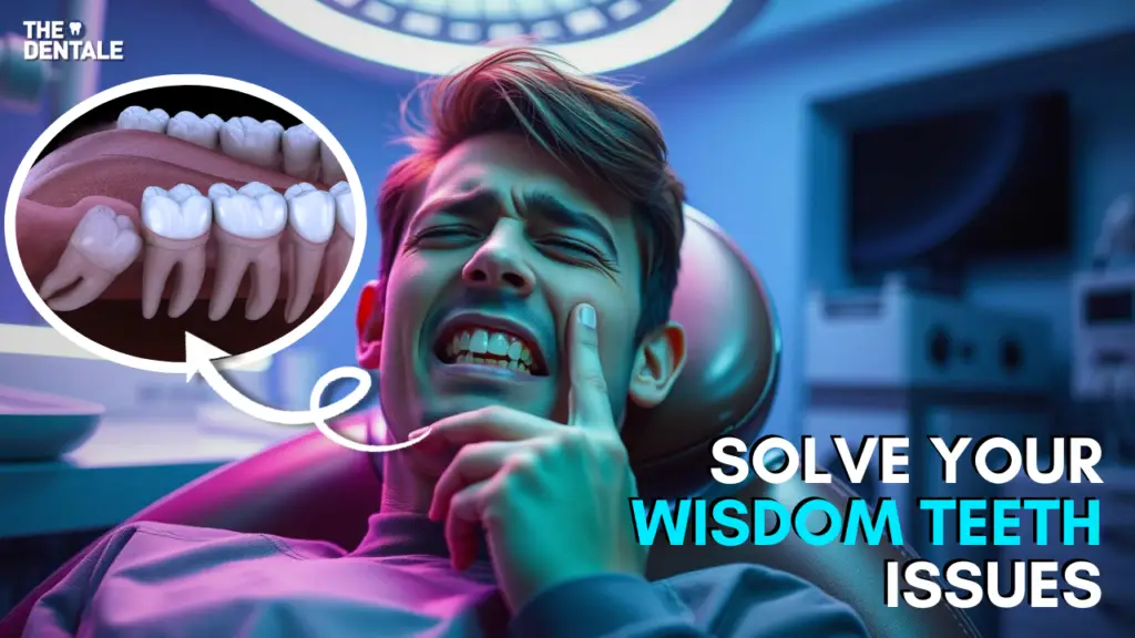 Illustration of a person holding their jaw in discomfort, with an X-ray view showing impacted wisdom teeth at the back of the mouth, symbolizing the pain and complications associated with wisdom teeth issues. Wisdom Teeth: Pain, Causes, and Care Explained - Find Comfort Fast!